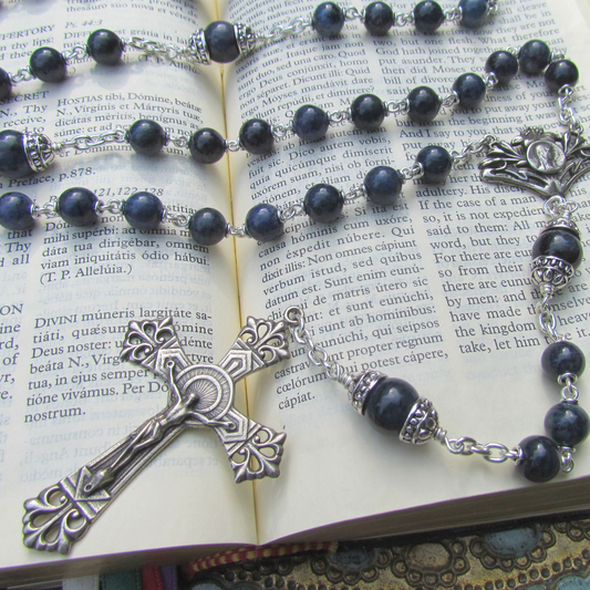 Heirloom Rosary, White Bronze with Blue Dumortierite