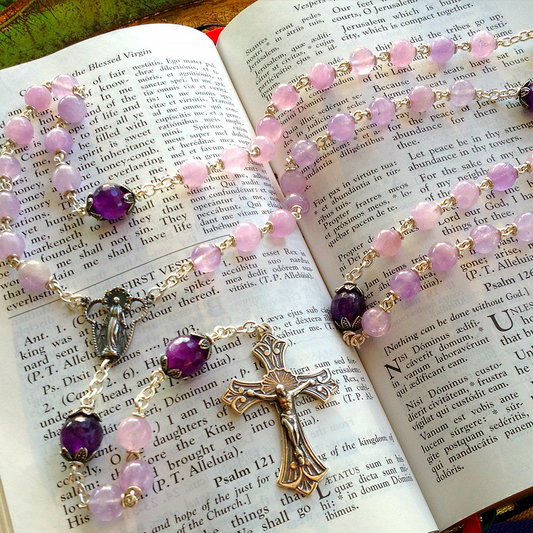 Heirloom Rosary, with Sterling Silver  and Amethyst Gemstones