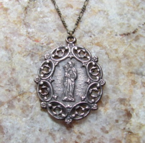 Catholic Jewlery, Necklace, Mother and Child Medal