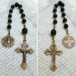 Tenner, Catholic Rosary with Black Onyx Gemstones and St Benedict Medal