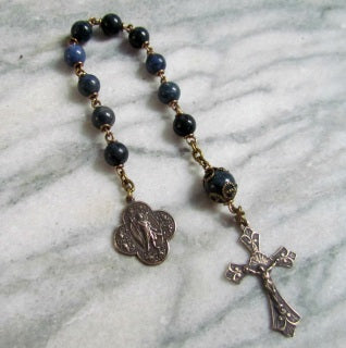 Tenner, Catholic Rosary with Blue Dumortierite Gemstones and St Raphael Medal