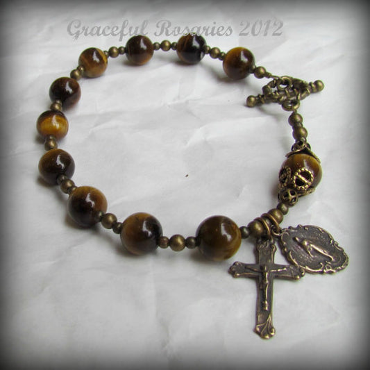 Beaded Rosary Bracelet, Tigereye Gemstone