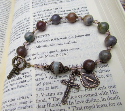 Beaded Rosary Bracelet, Turquoise Magnesite gemstones
