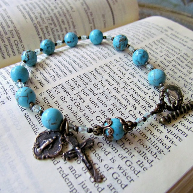 Turquoise bracelet with 6 mm beads in 925 silver | online sales on  HOLYART.com