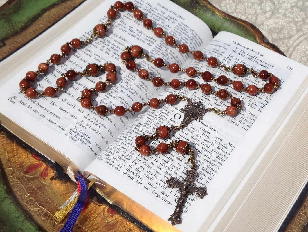 Heirloom Rosary, with Goldstone and Bronze