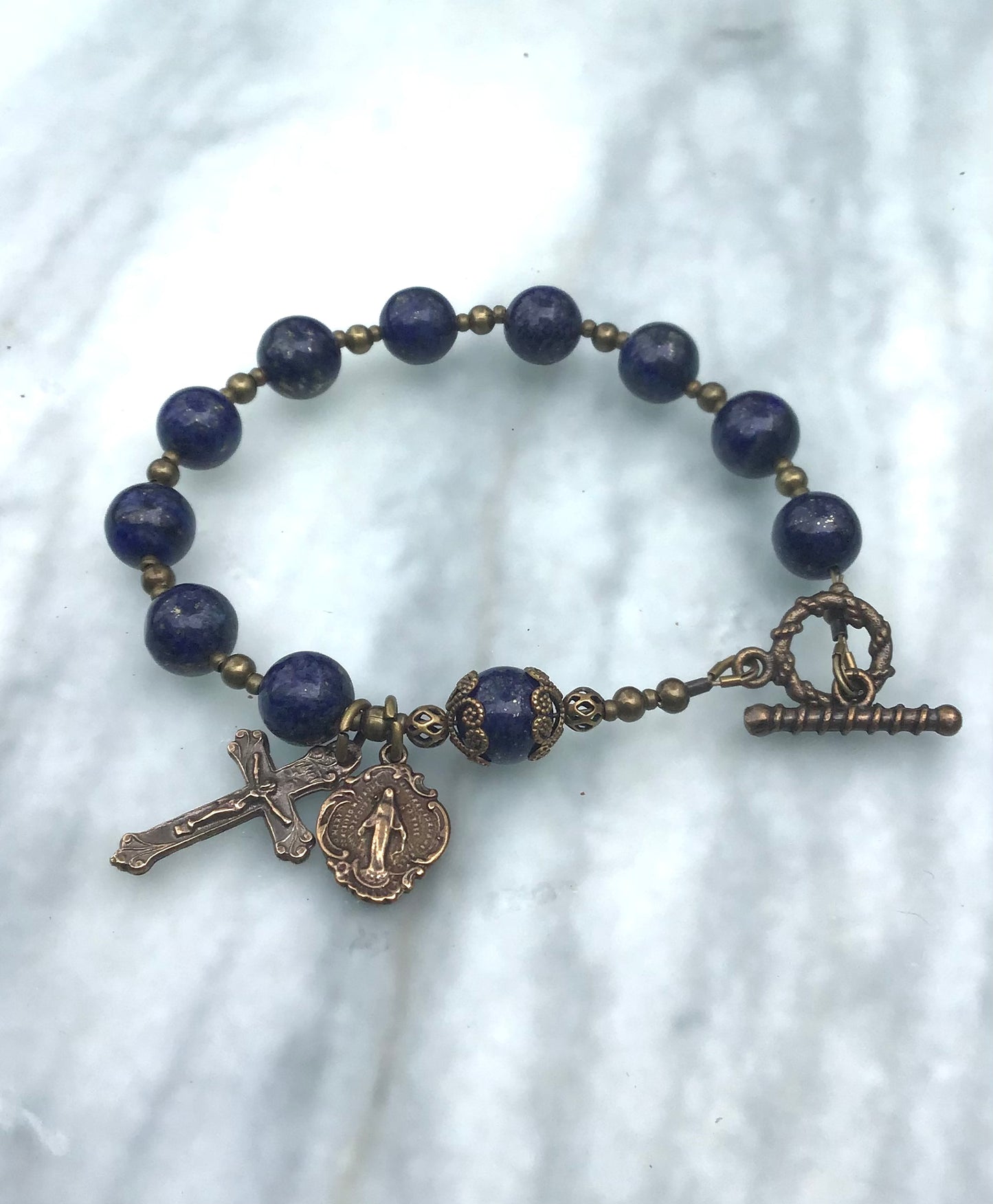 Beaded Rosary Bracelet, Lapis Lazuli Gemstones