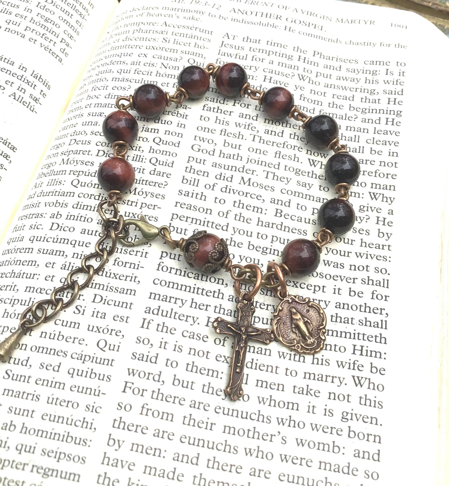 Heirloom Rosary Bracelet, Red Tiger eye Gemstone