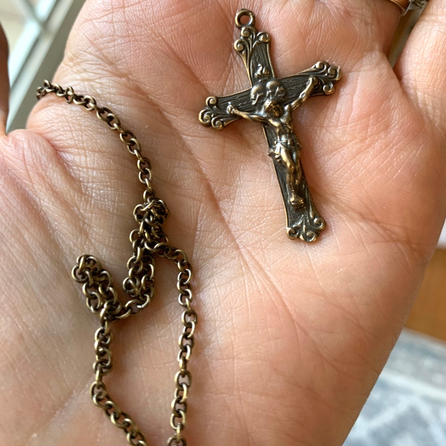 Chain -Tiny Brass Rosary Chain  2.5x3.5