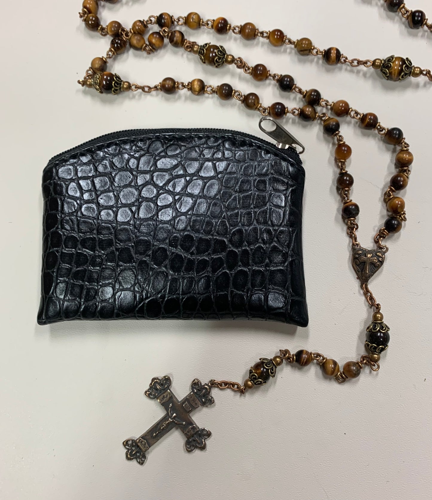 Rosary pouch, Black Crocodile