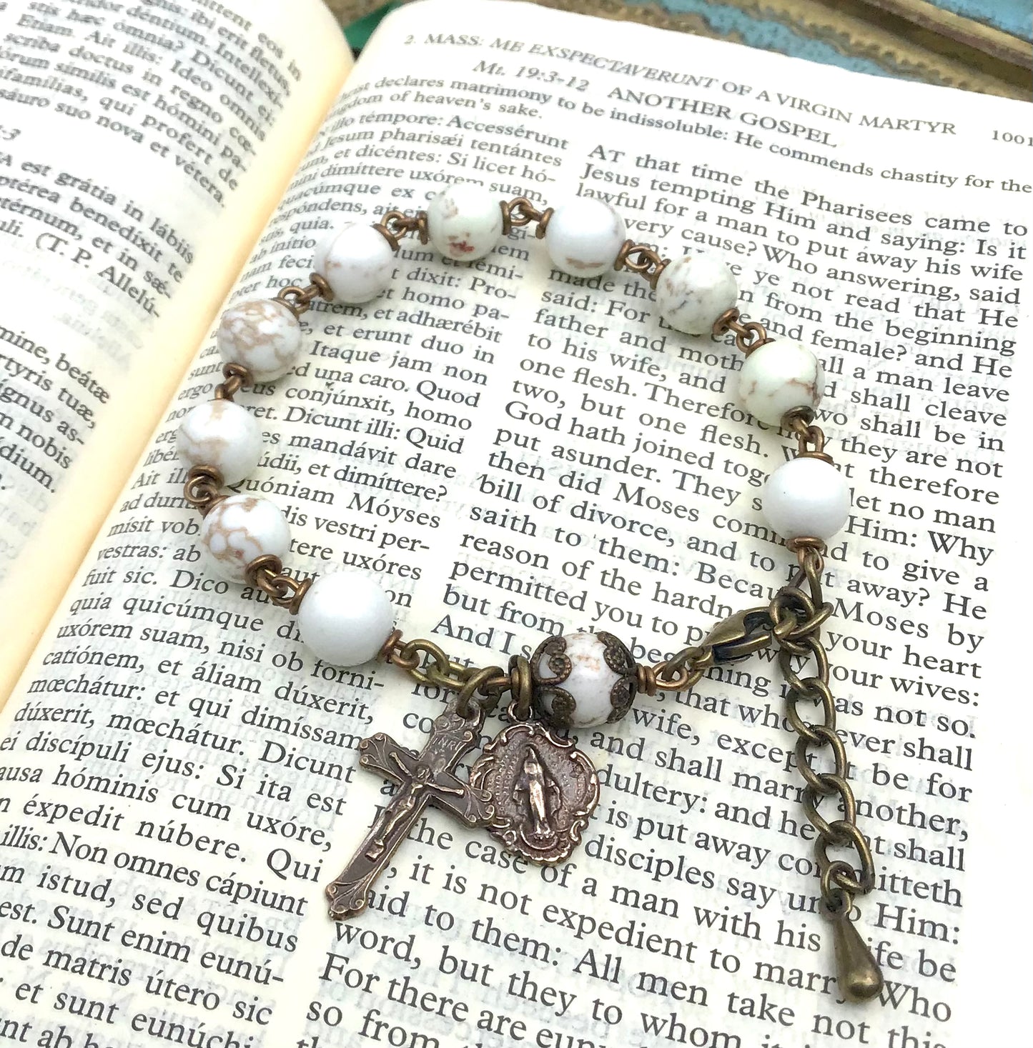 Heirloom Rosary Bracelet with White Magnesite