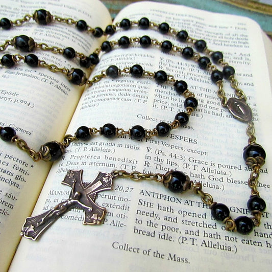 Heirloom Rosary,  Black Onyx with Bronze