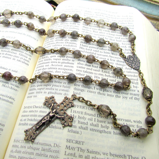 Heirloom Rosary, Scapolite Gemstones with Bronze