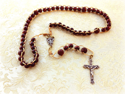 Push Rosary with Sacred Heart Crucifix and Scroll Jesus & Mary Center