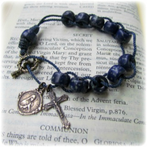 Cord Rosary Bracelet, Navy Ceramic Beads
