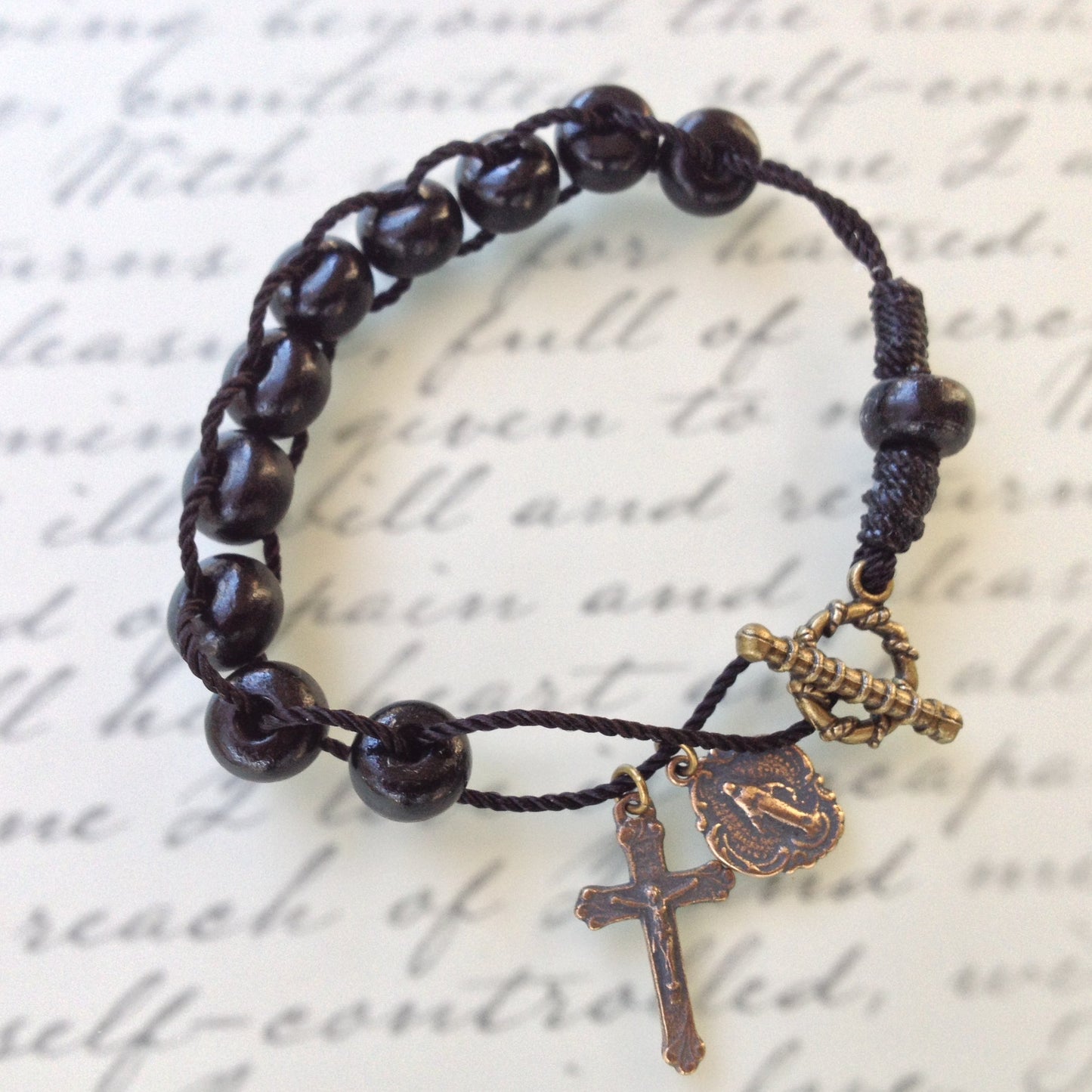 Cord Rosary Bracelet with sliding Horn Beads