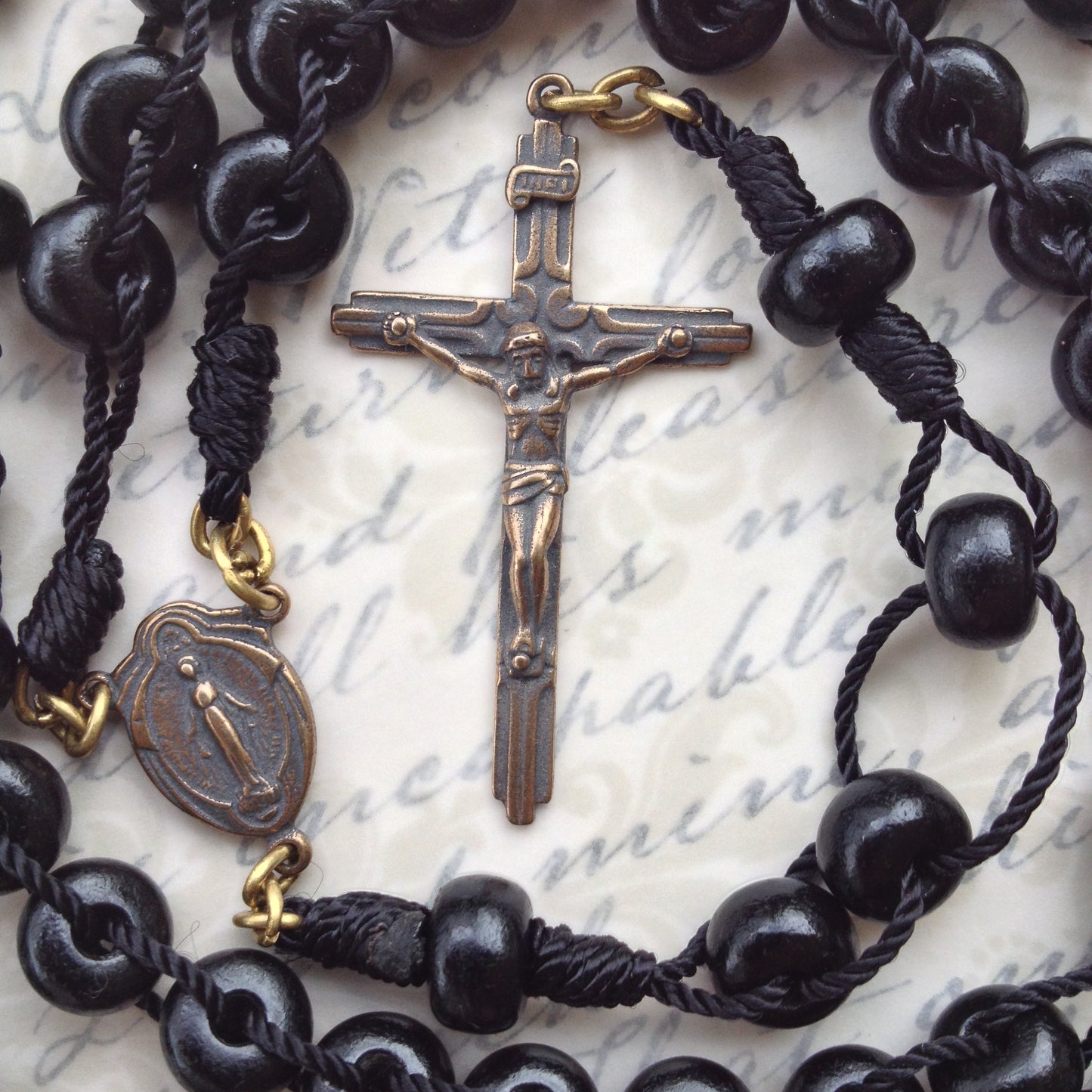 Push Rosary -Black Horn Sliding Rosary - Individually Knotted Decades