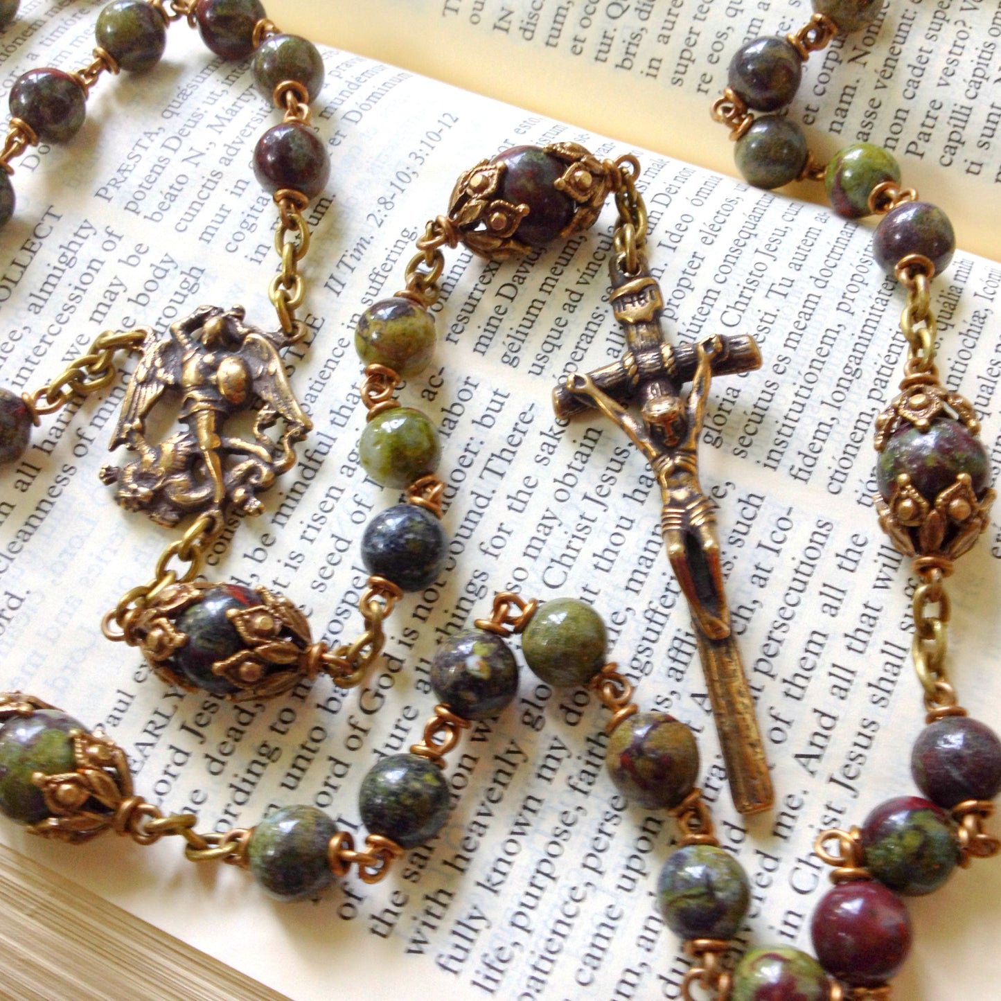 St Michael the Archangel Rosary Hand made with Antique Reproduction Rosary parts
