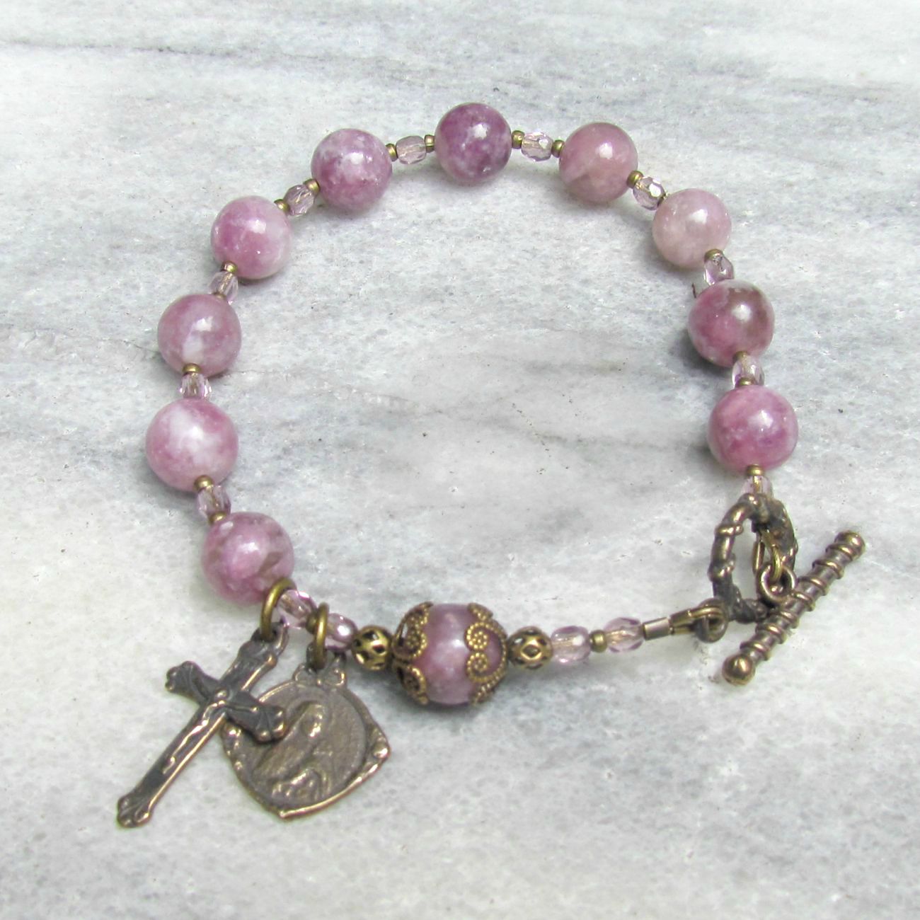 St Therese Bracelet with Pink Lepidolite
