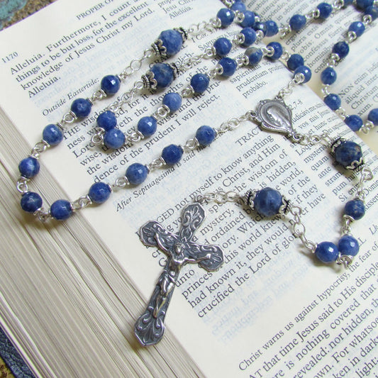 Heirloom Rosary, Sterling Silver Faceted Sodalite