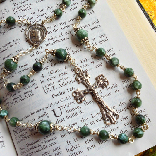 Heirloom Rosary, Queen of the Seraphim, Seraphinite Gemstones and Sterling silver