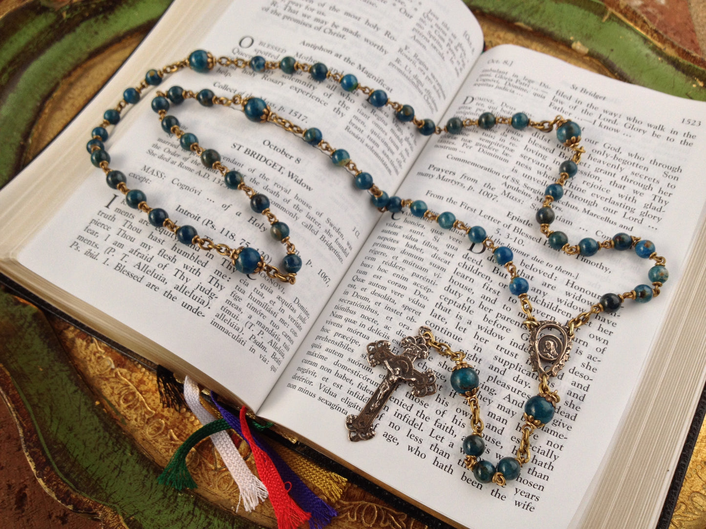 Heirloom, Catholic Rosary, Apatite Gemstone