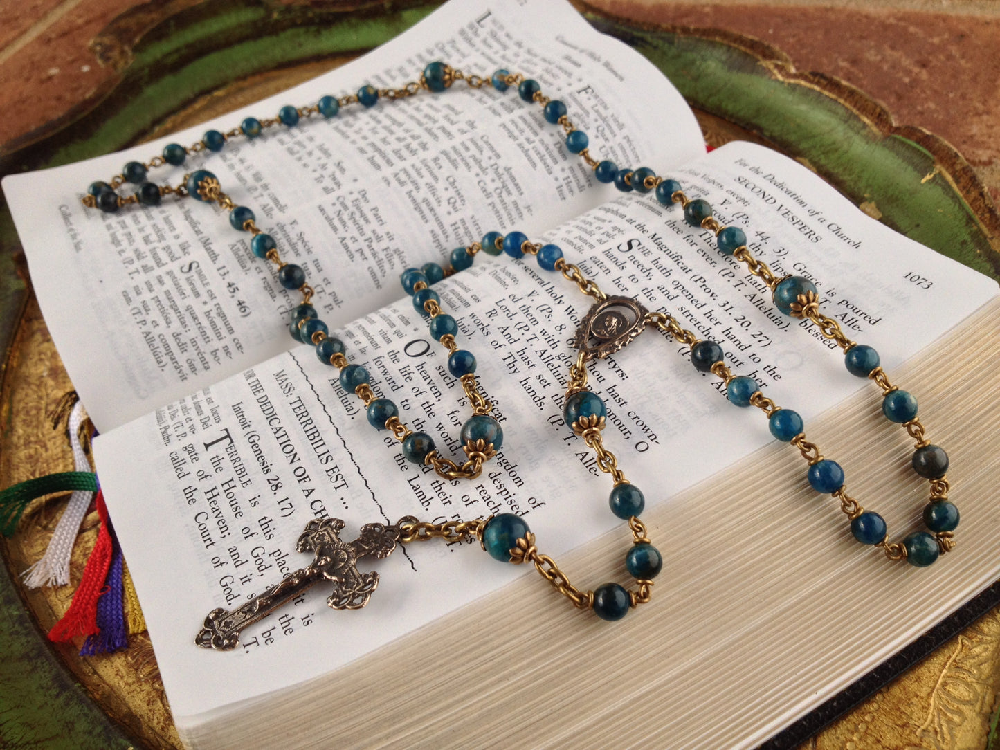 Heirloom, Catholic Rosary, Apatite Gemstone