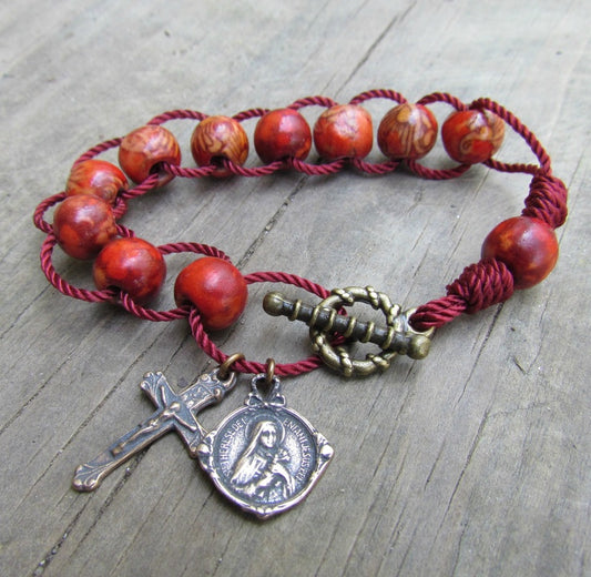 Sacrifice Bead Rosary Bracelet - Red Wood - size 7-1/2"