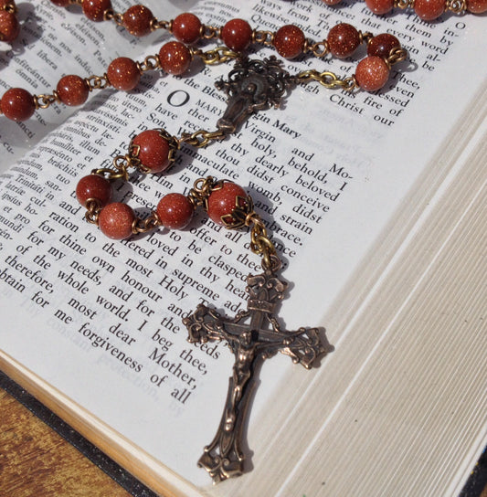 Heirloom Rosary, with Goldstone and Bronze