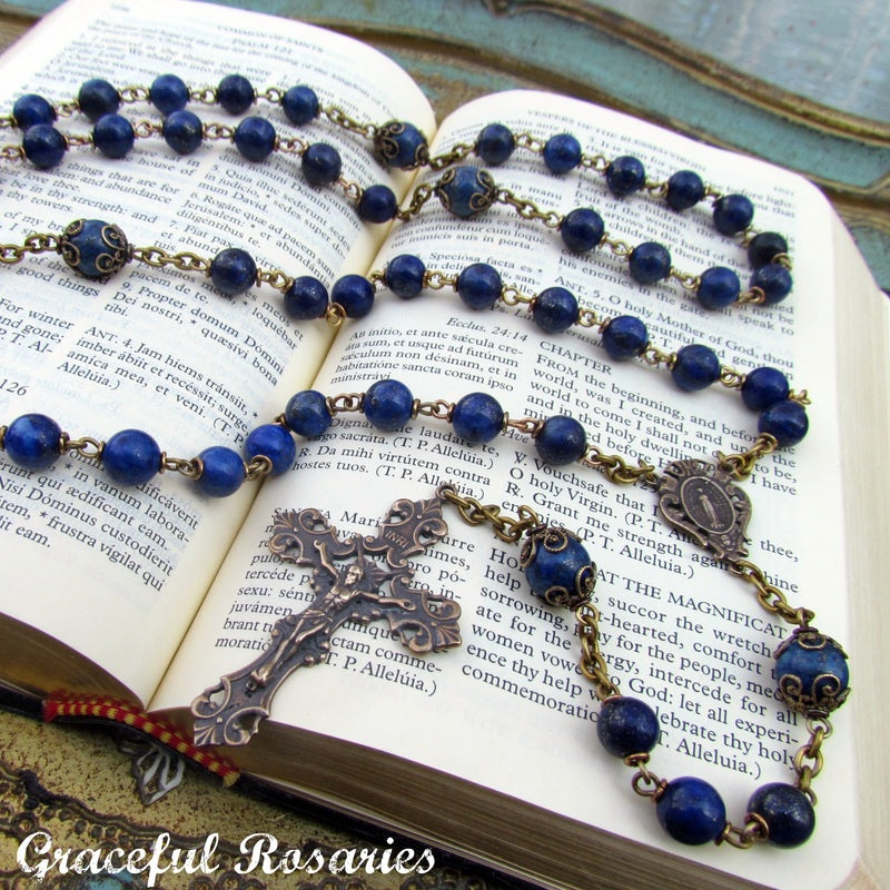 Heirloom, Catholic Rosarywith Lapis Lazuli gemstones