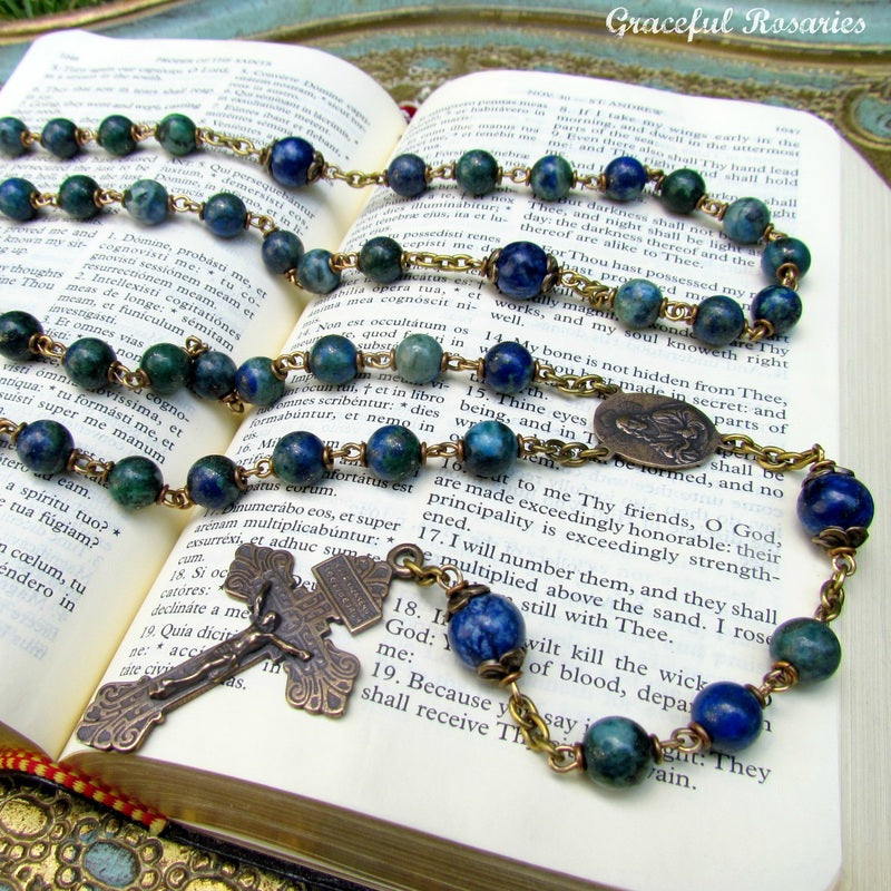 Heirloom Rosary, Azurite Lapis Lazuli Gemstones